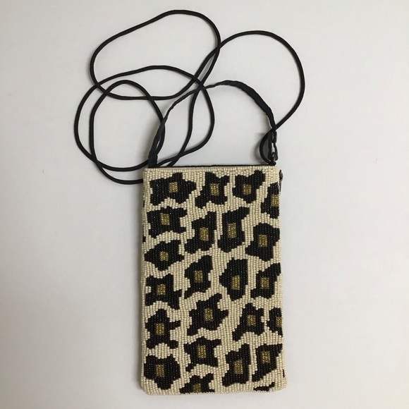 Beaded Leopard Crossbody Club Bag Wristlet Clutch Purse Wallet Bamboo Trading Co - Picture 7 of 14